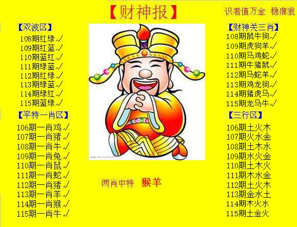 六合彩115期黄色财神报