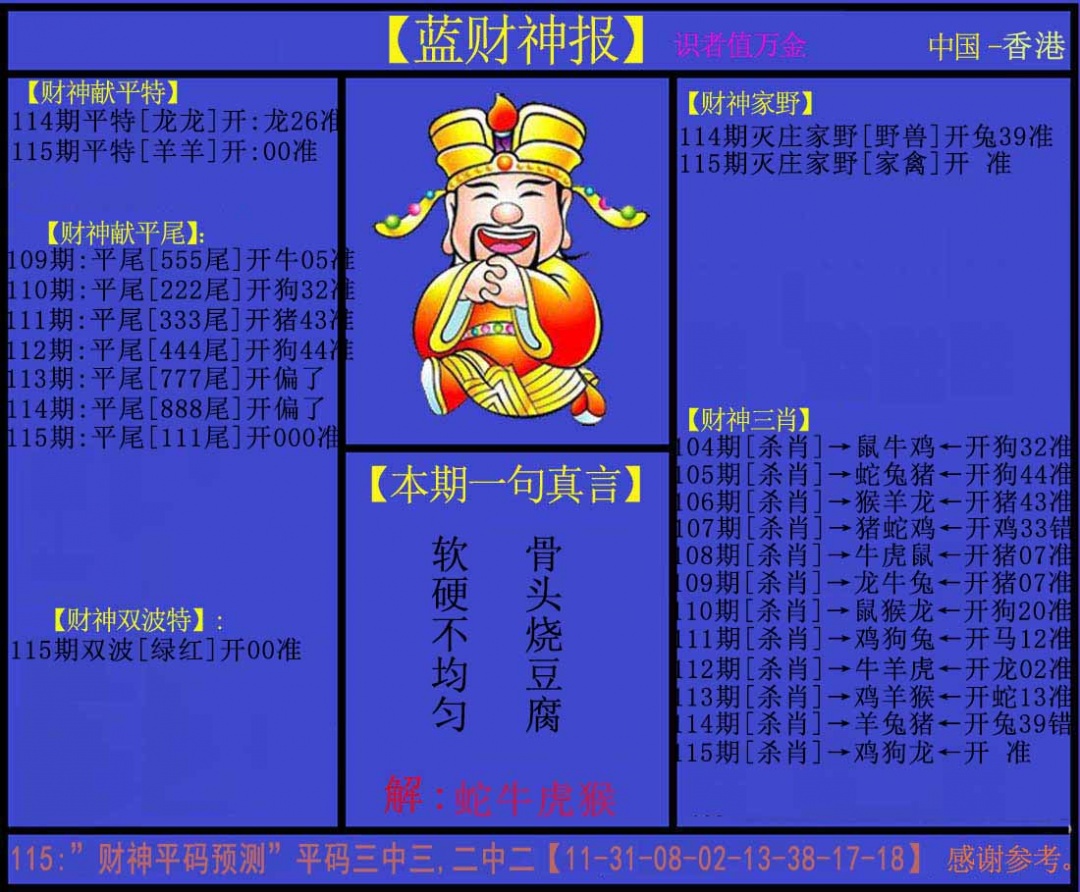 六合彩115期蓝财神