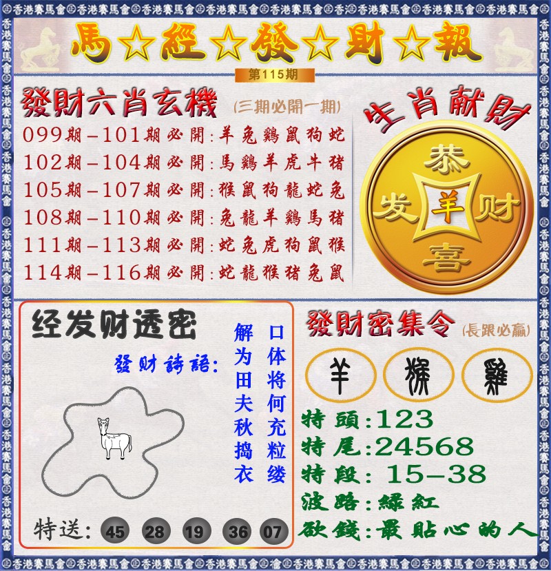 六合彩115期马经发财报（荐）