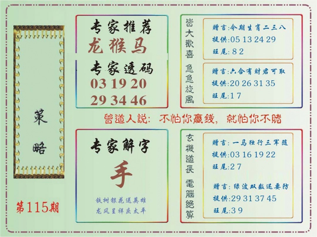 六合彩115期马经策略