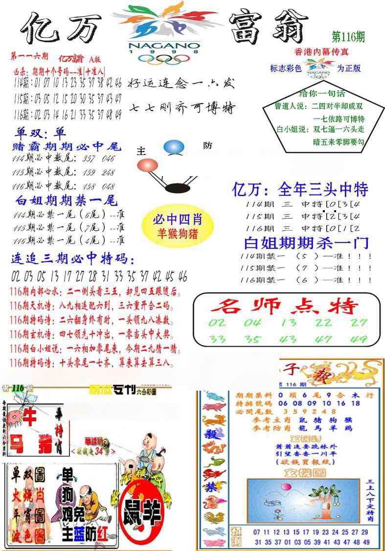 六合彩116期亿万富翁A