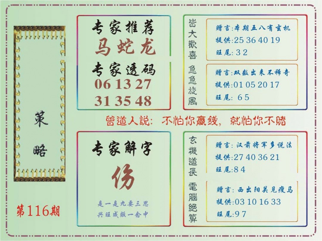 六合彩116期马经策略