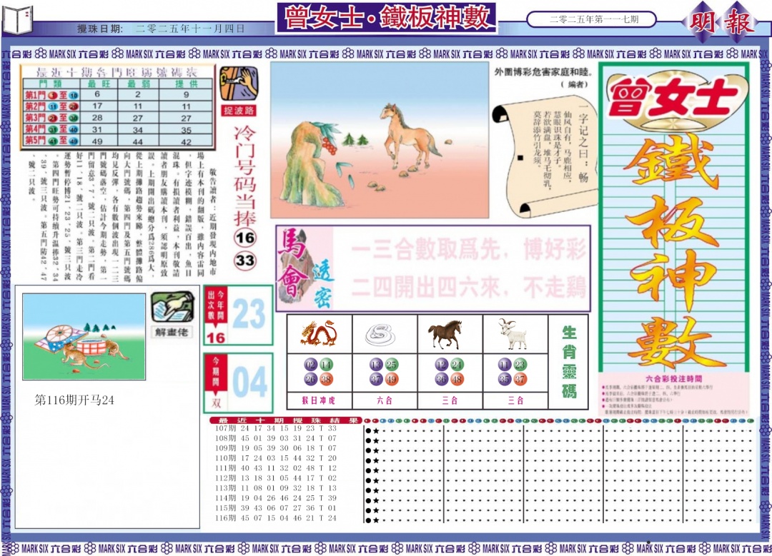 六合彩117期曾女士铁板神数A