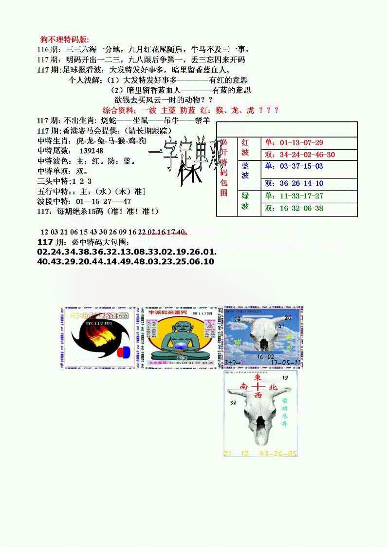 六合彩117期狗不理特码报