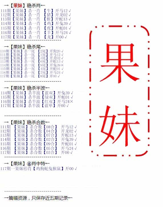 六合彩117期果妹心水