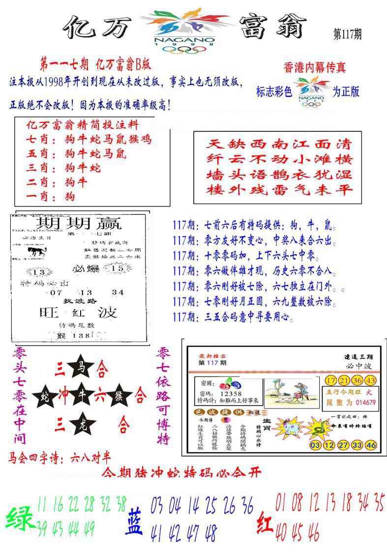 六合彩117期亿万富翁B