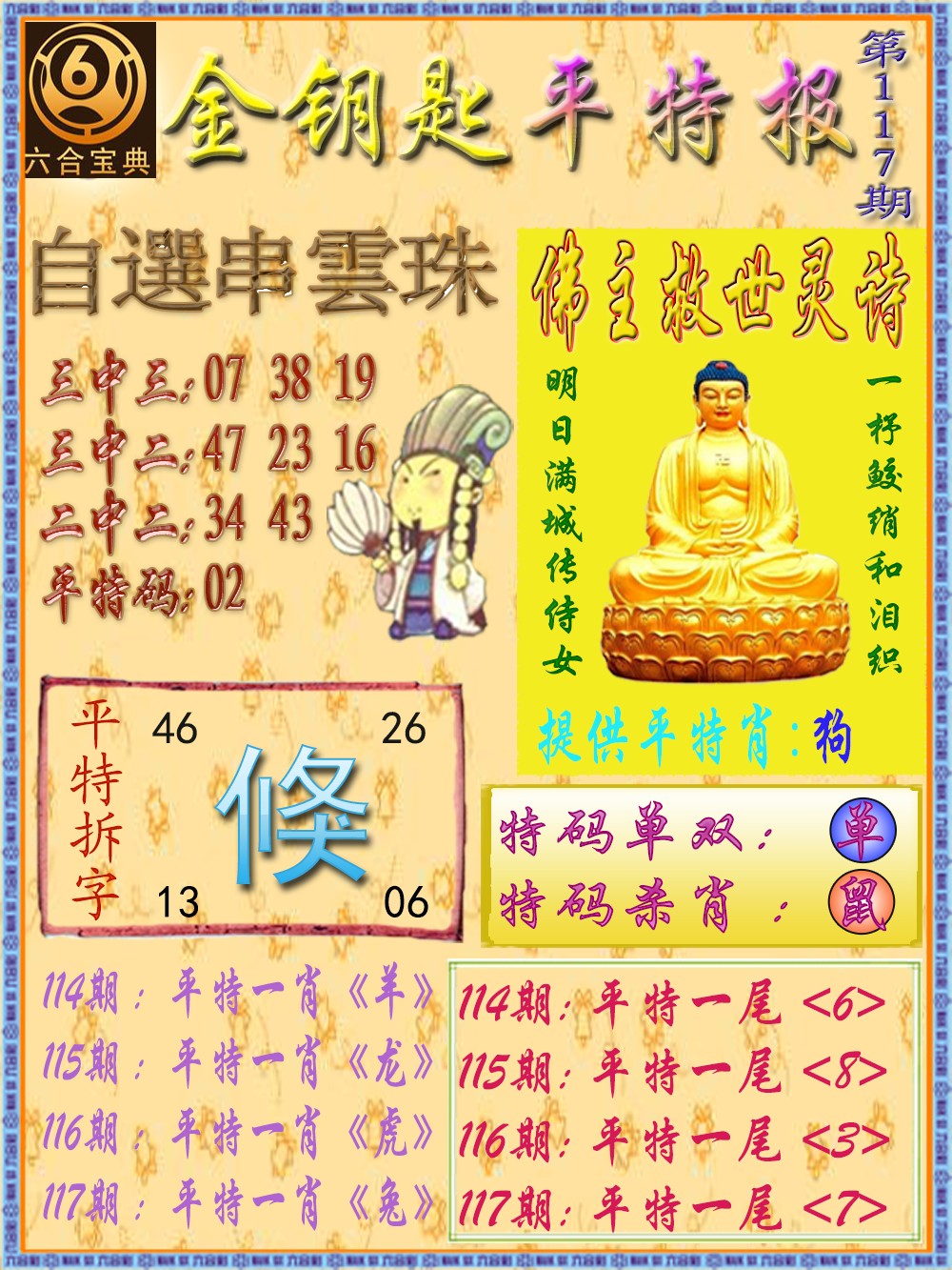 六合彩117期金钥匙平特报
