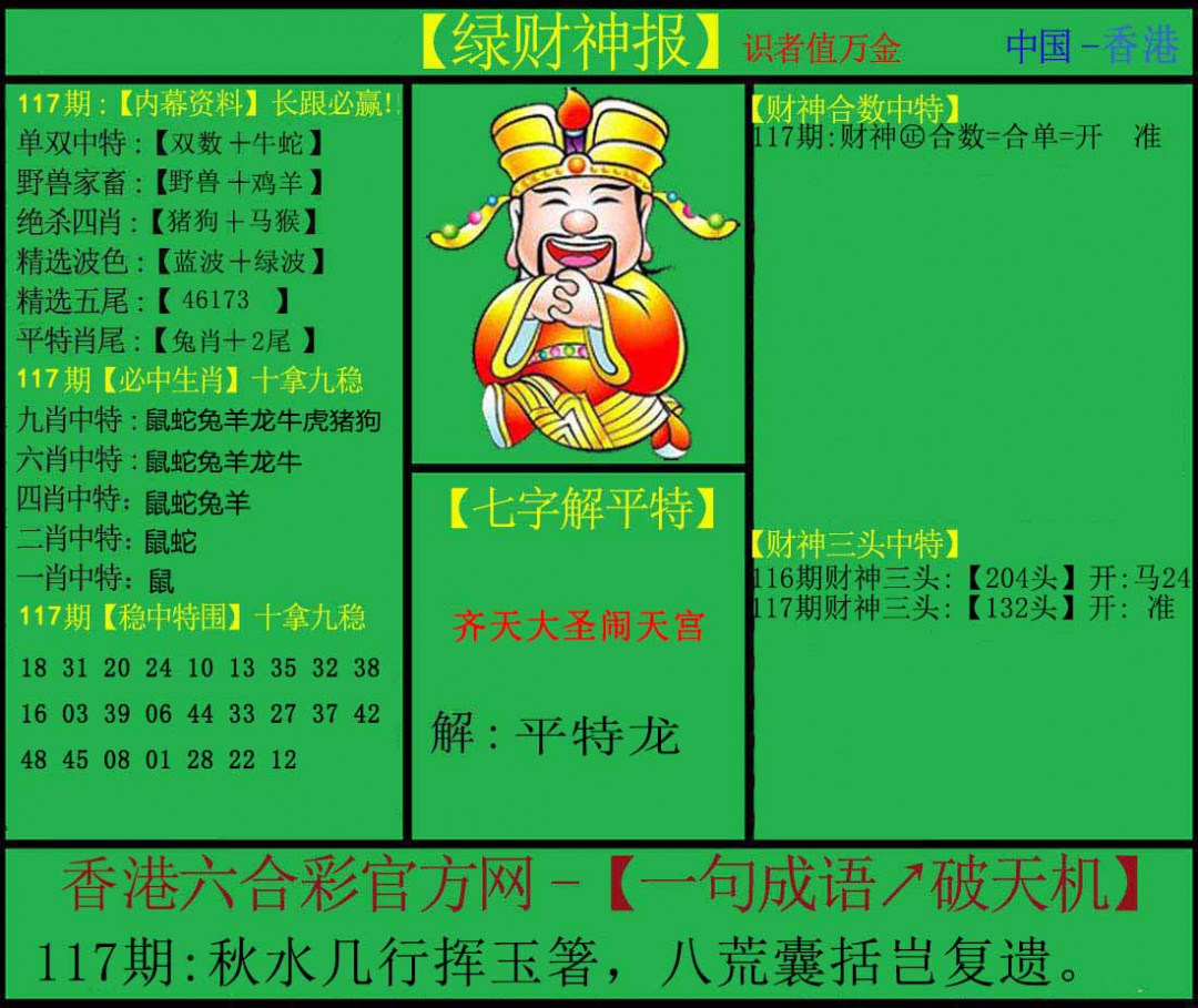 六合彩117期绿财神