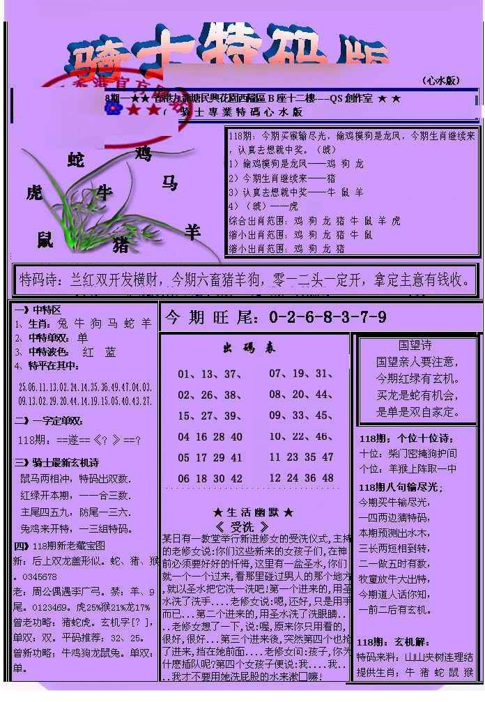 六合彩118期另骑士特码版