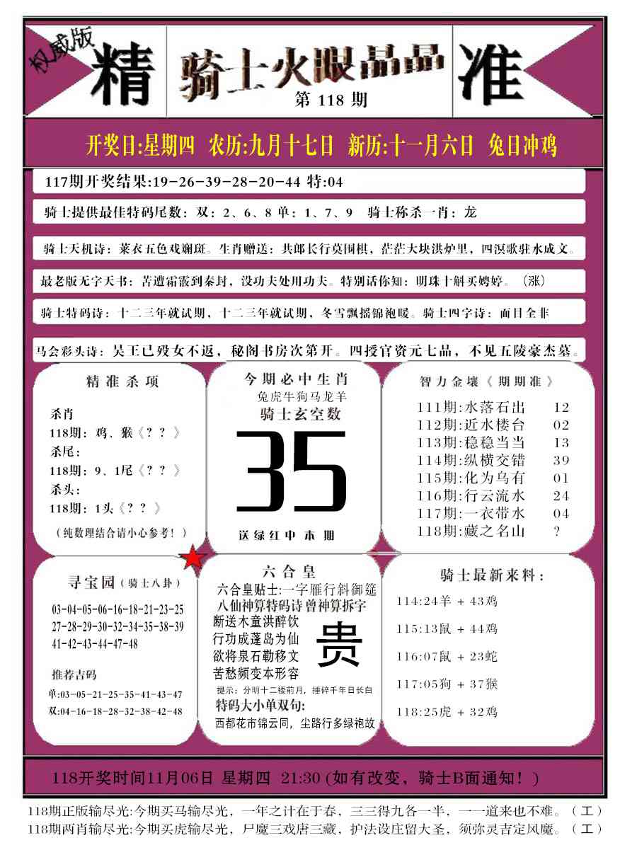 六合彩118期骑士火眼晶晶b