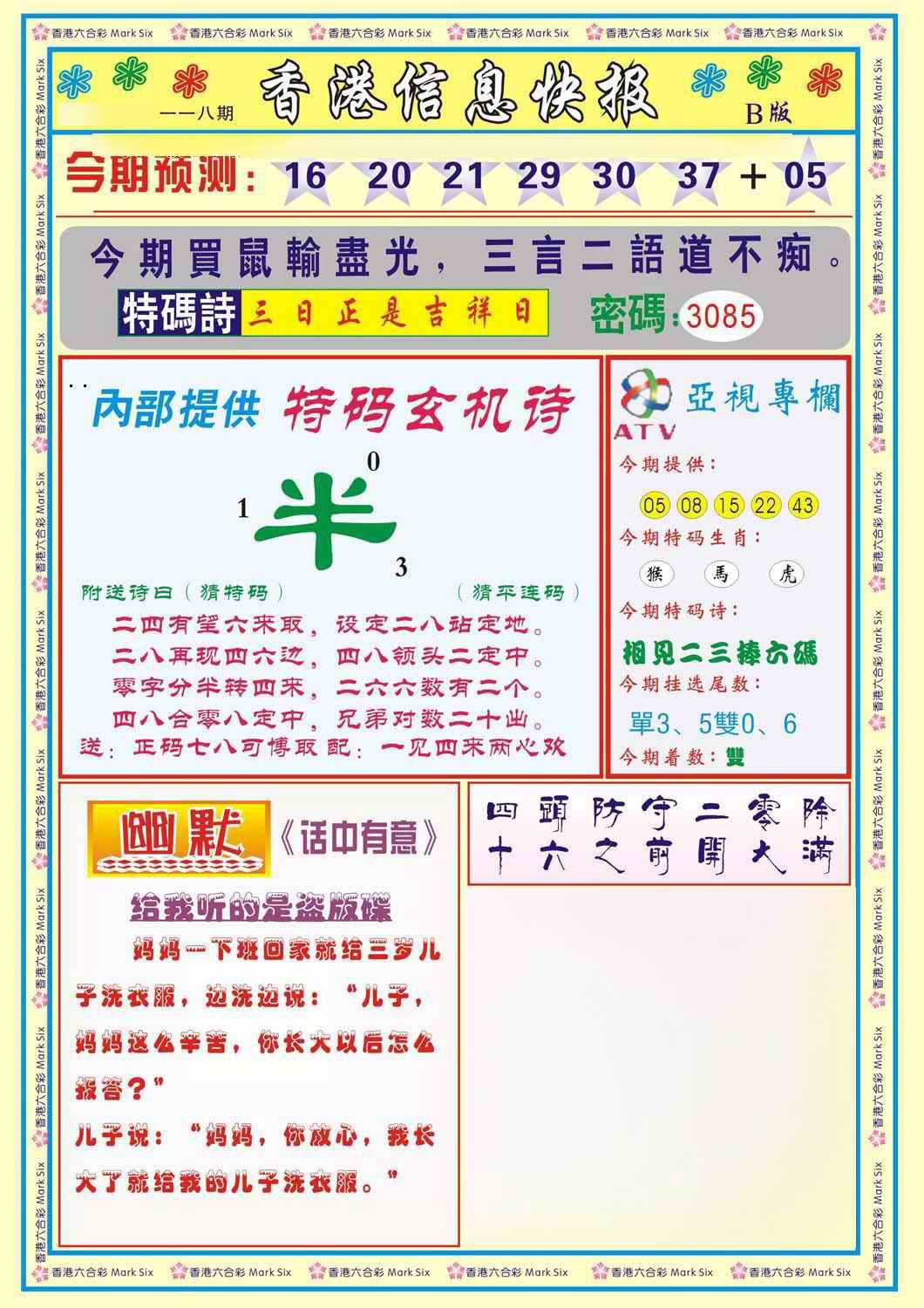 六合彩118期香港信息快报B(新)