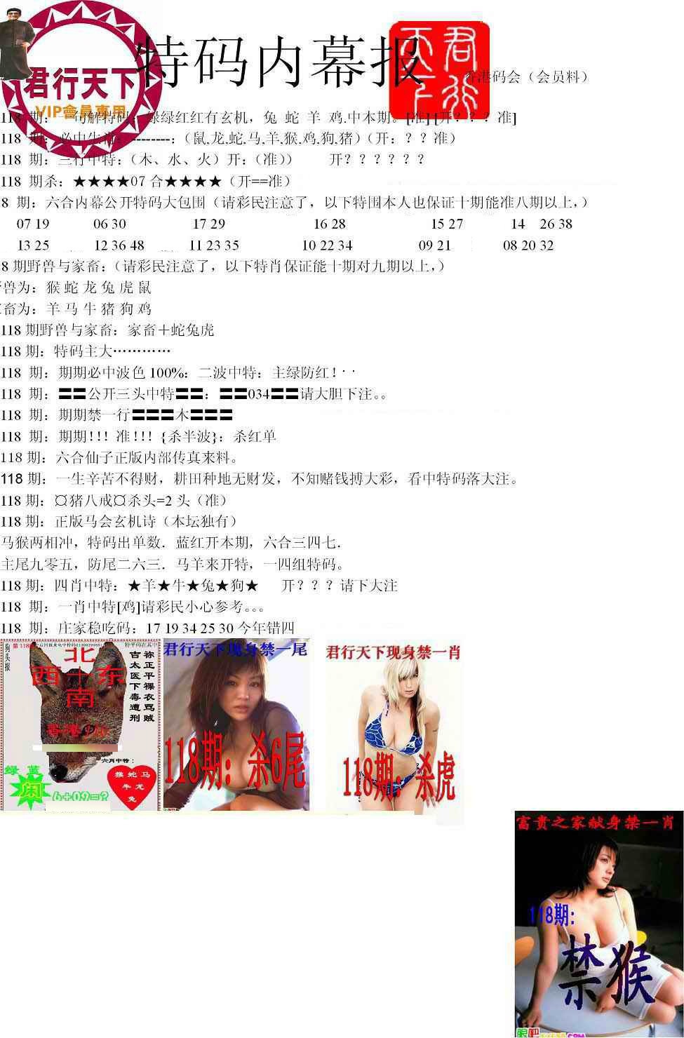 六合彩118期特码内幕报