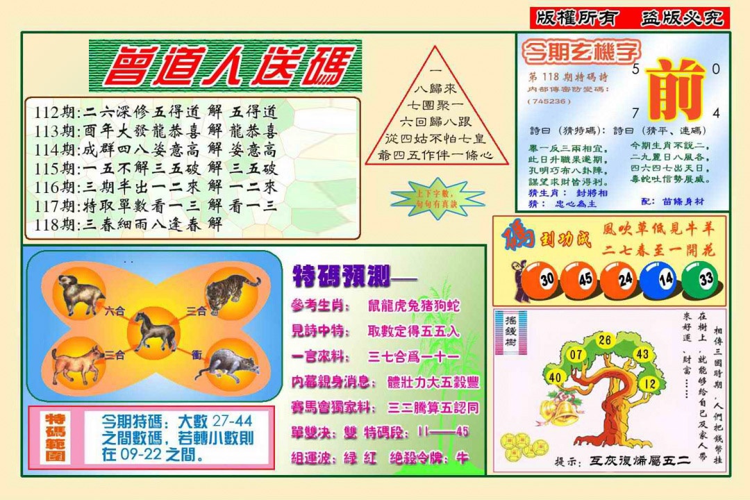 六合彩118期曾道人送特码(新图)
