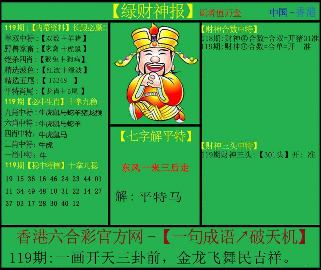 六合彩119期绿财神