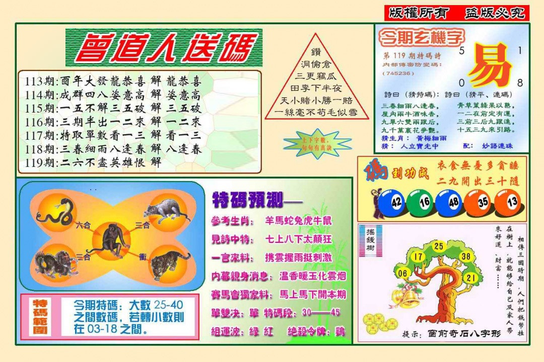 六合彩119期曾道人送特码(新图)