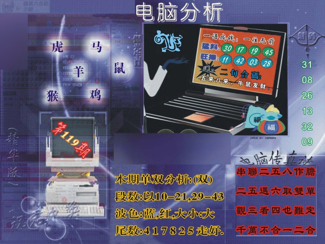 六合彩119期正版电脑分析贴士