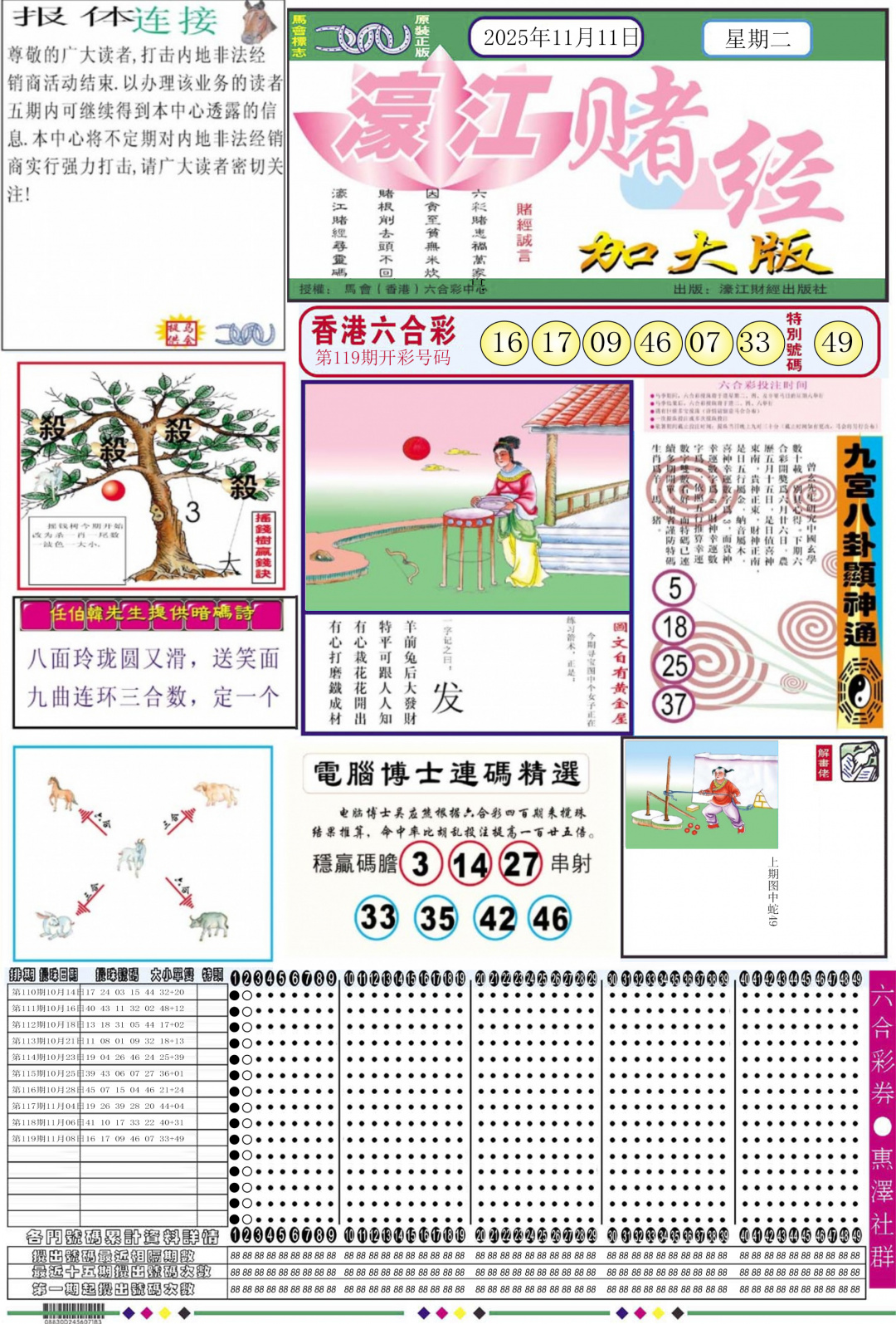 六合彩120期濠江赌经A加大版