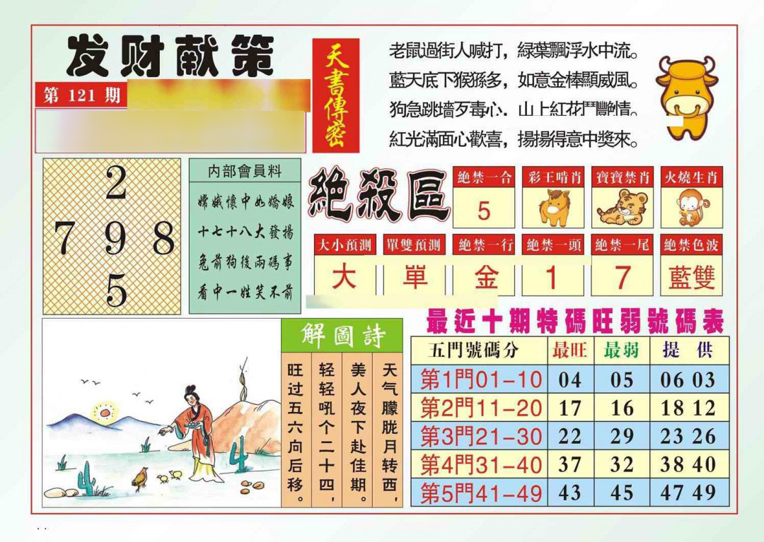 六合彩121期发财献策