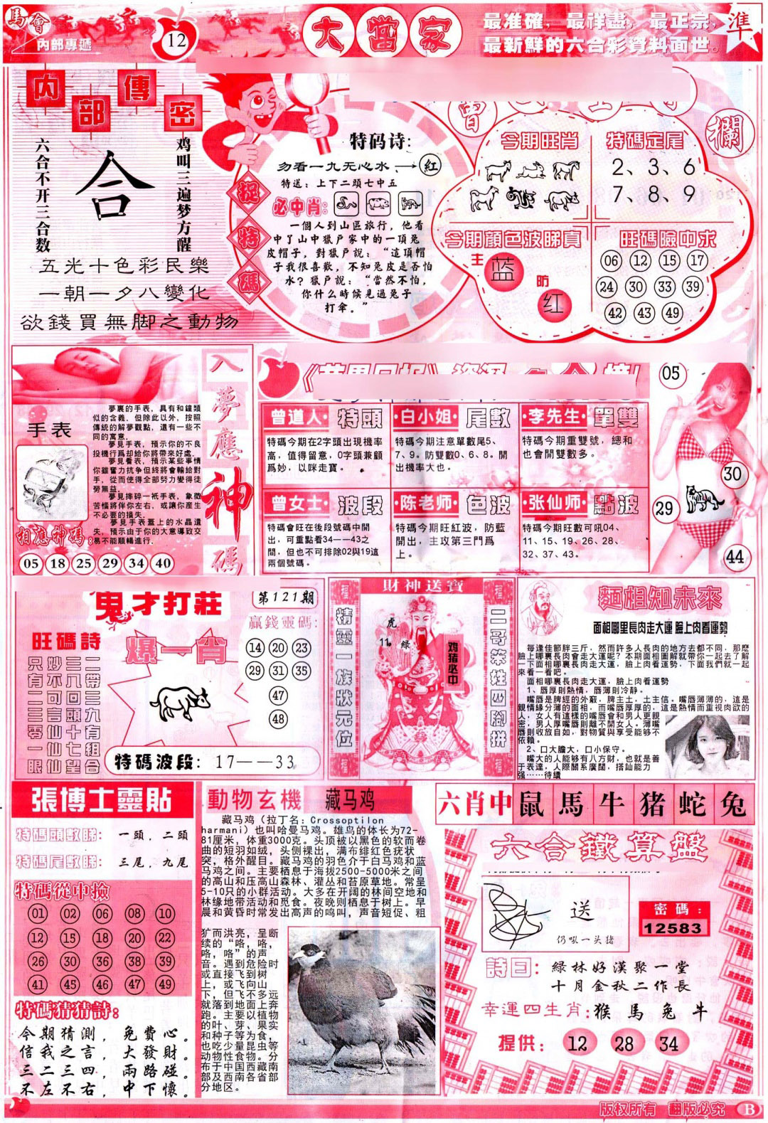 六合彩121期彩卷后庄B(保证香港版)