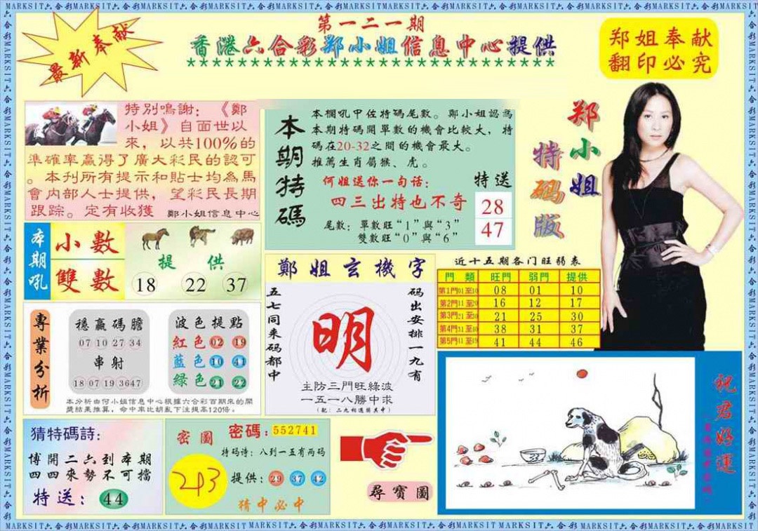 六合彩121期郑小姐特码报A