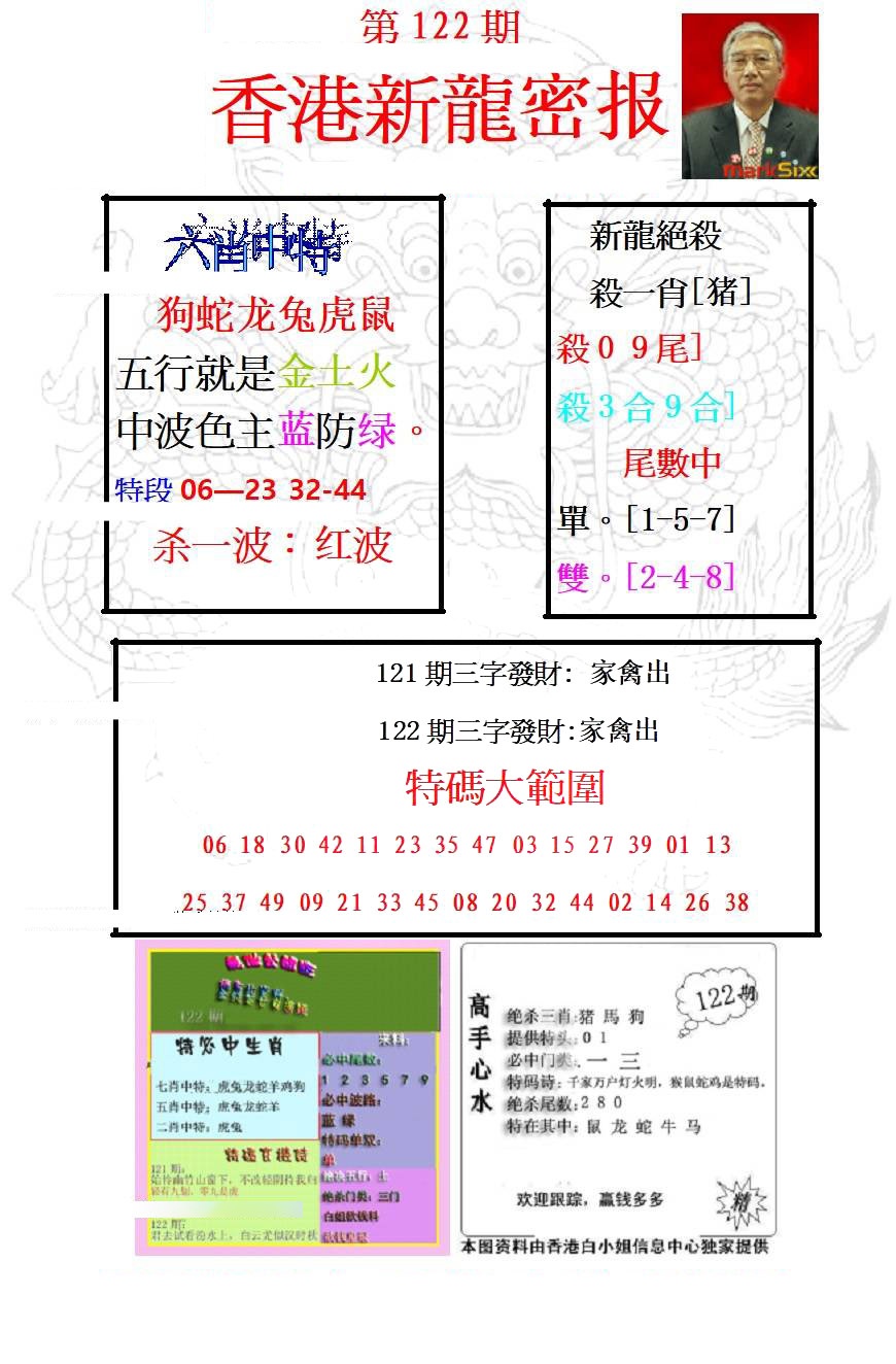 六合彩122期新龙密报