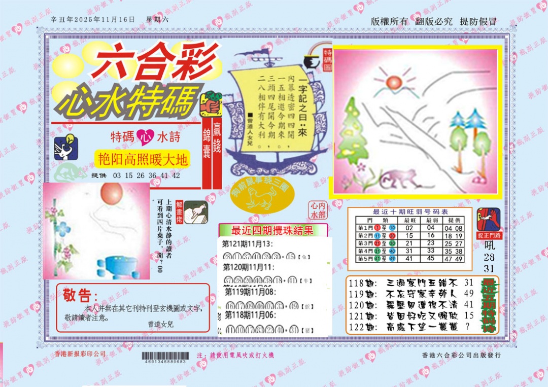 六合彩122期心水特码
