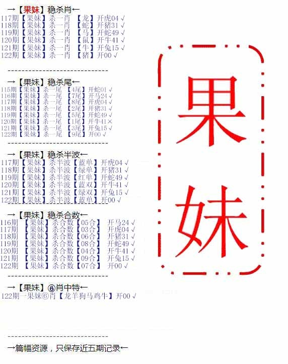 六合彩122期果妹心水
