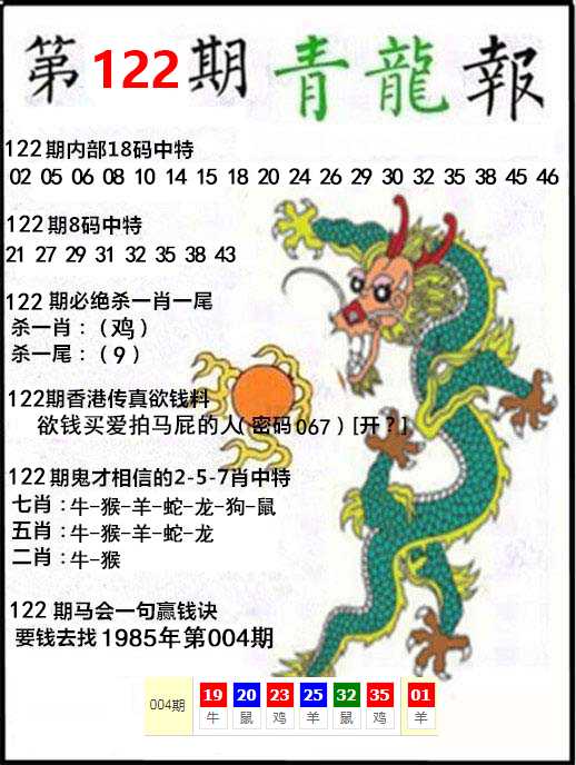 六合彩122期青龙报
