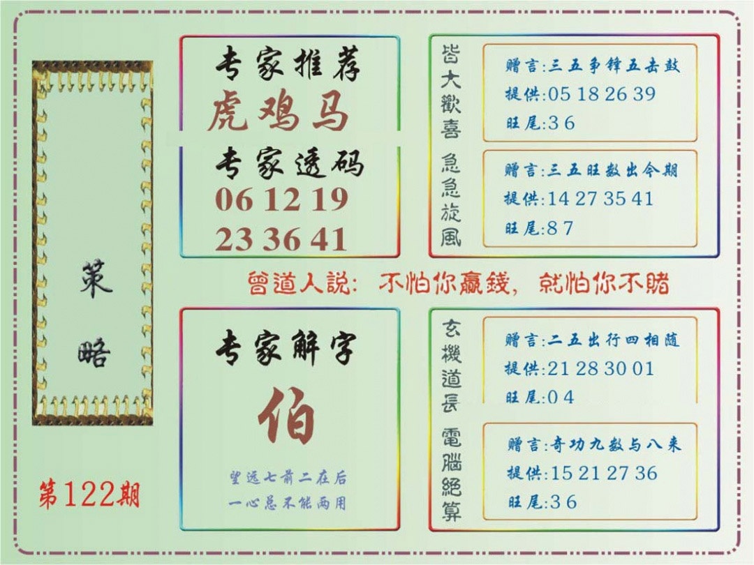 六合彩122期马经策略