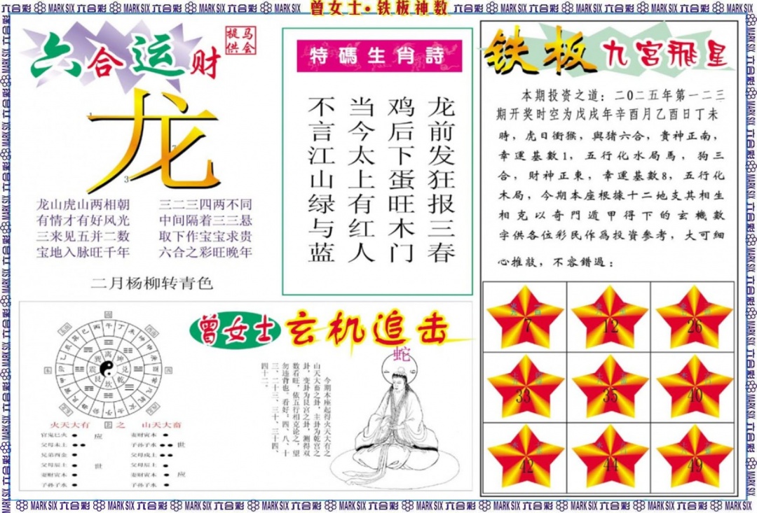 六合彩123期曾女士铁板神数B