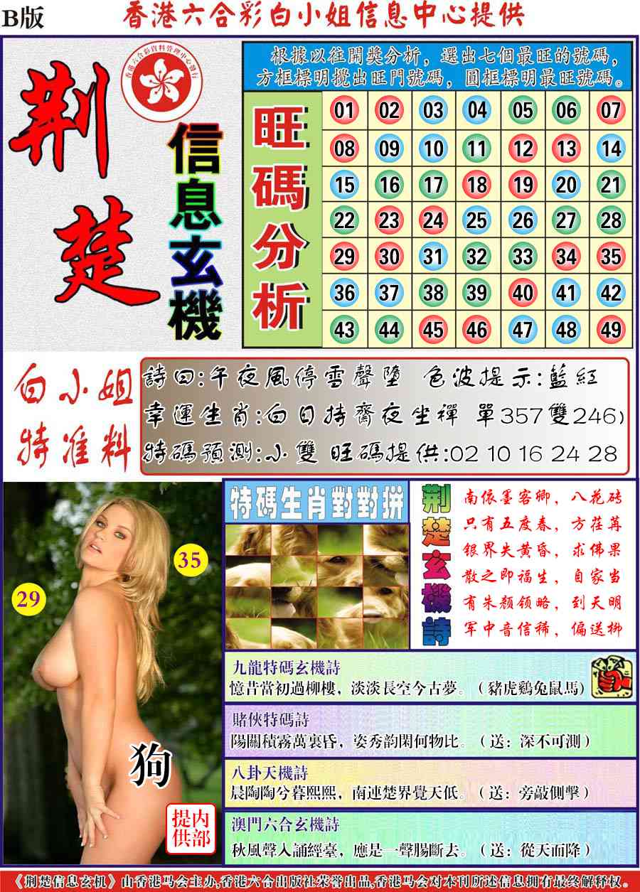 六合彩123期荆楚信息玄机B