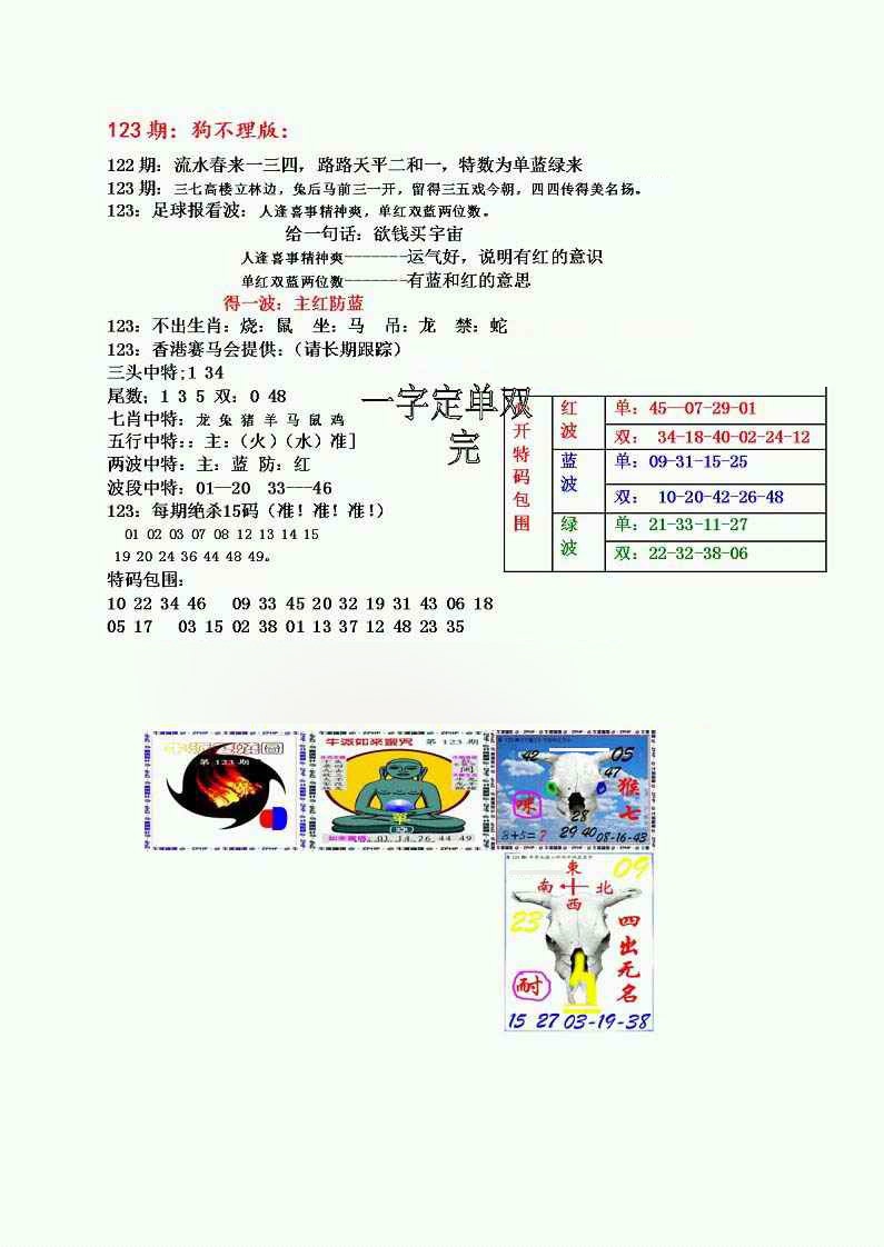 六合彩123期狗不理特码报