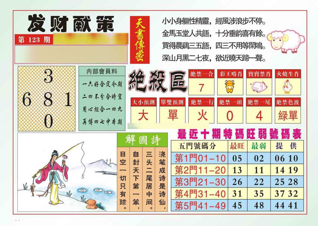 六合彩123期发财献策