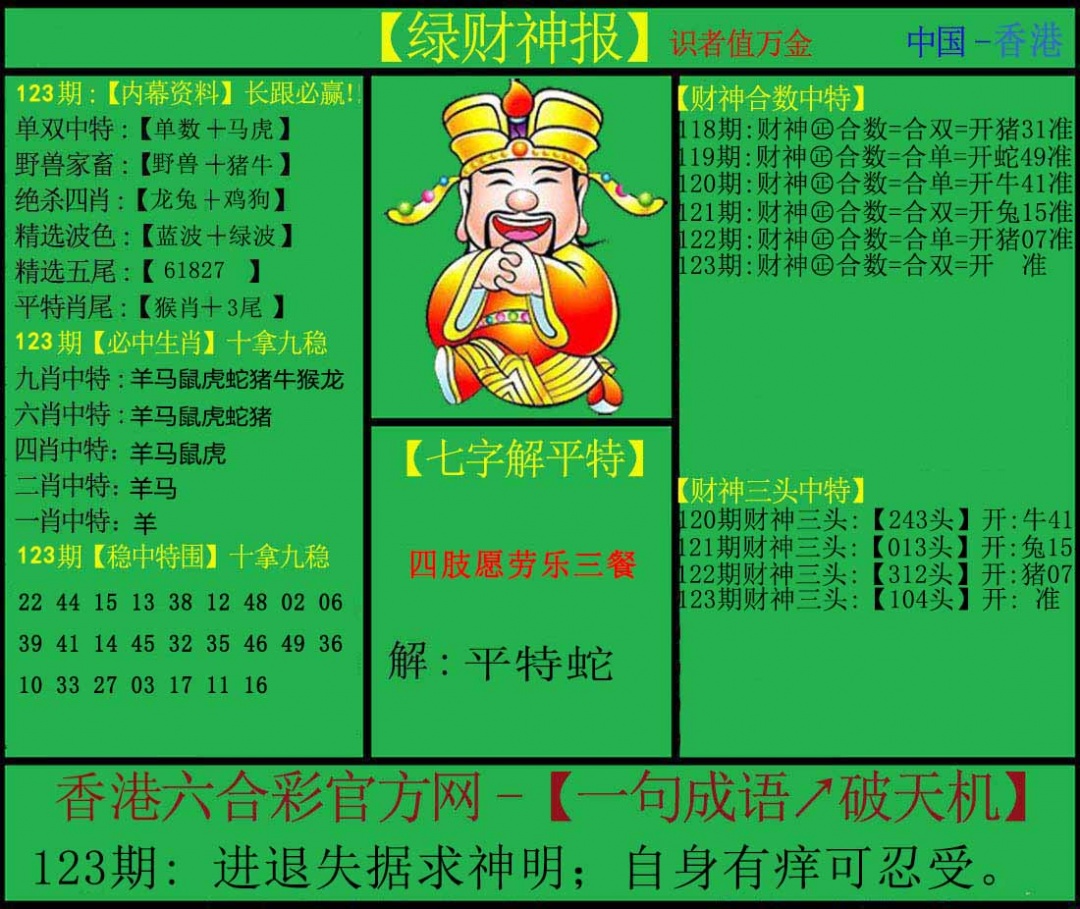 六合彩123期绿财神