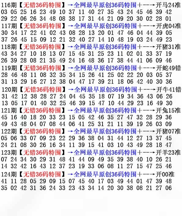 六合彩124期36码特围