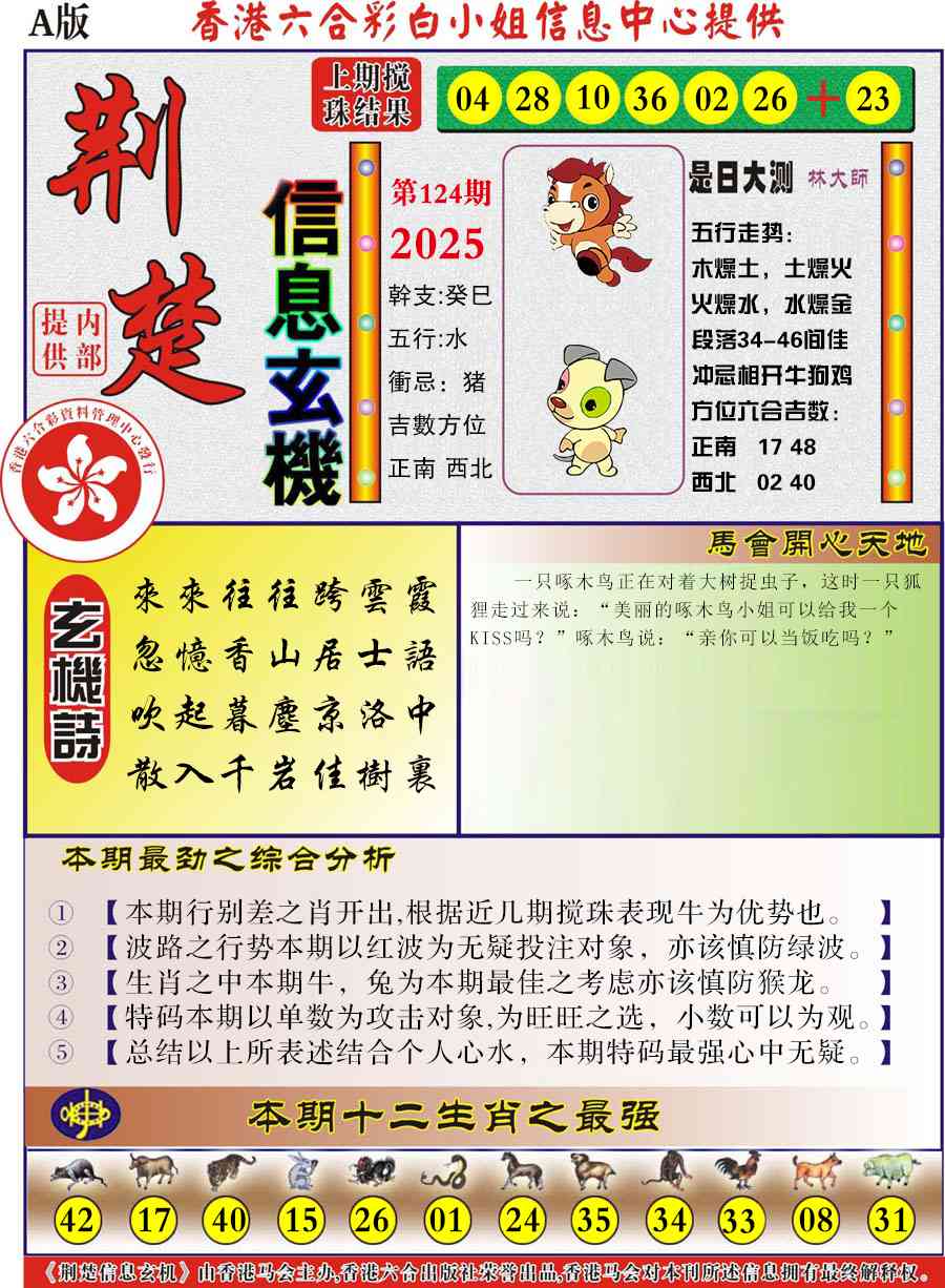 六合彩124期荆楚信息玄机A