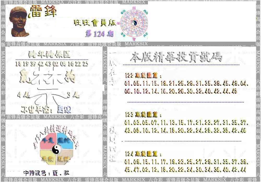 六合彩124期雷锋鼠年旺旺版