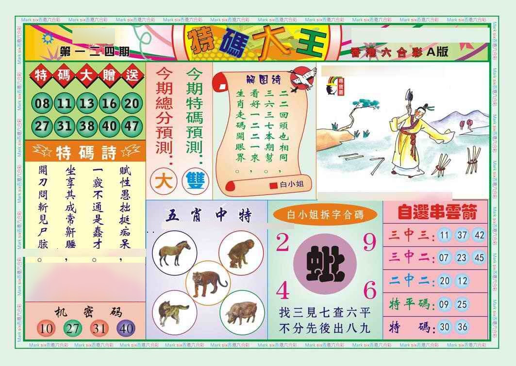 六合彩124期特码大王A（新图）