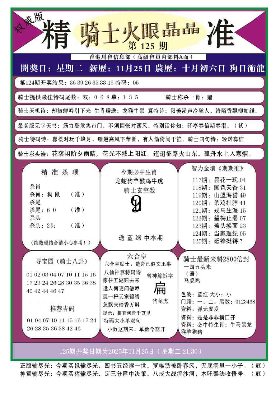 六合彩125期骑士火眼晶晶a