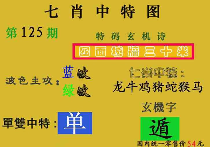 六合彩125期七肖中特(新图)