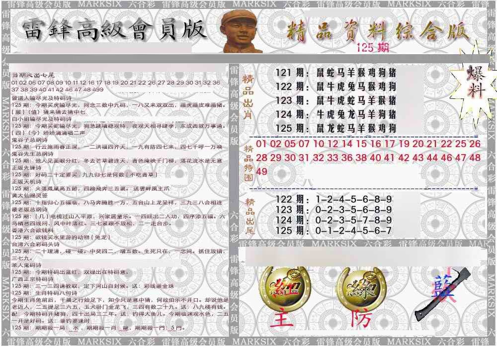六合彩125期雷锋资料综合版