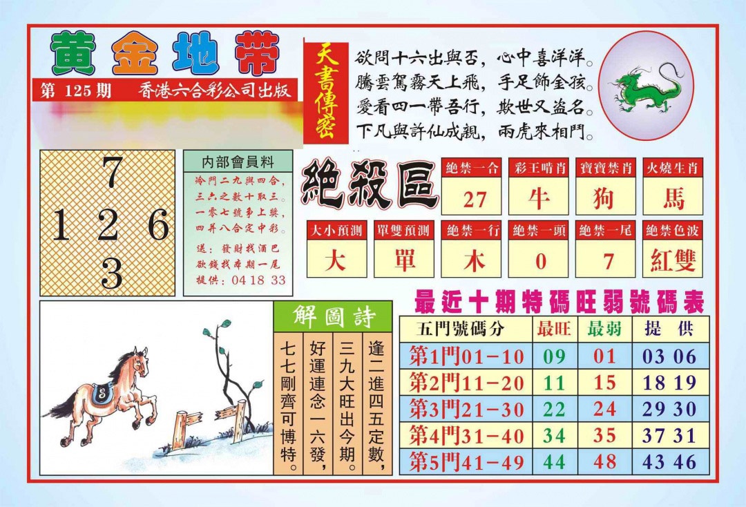 六合彩125期香港黄金地带(新图)