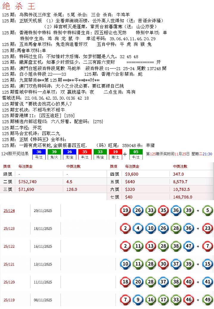 六合彩125期蓝天报B