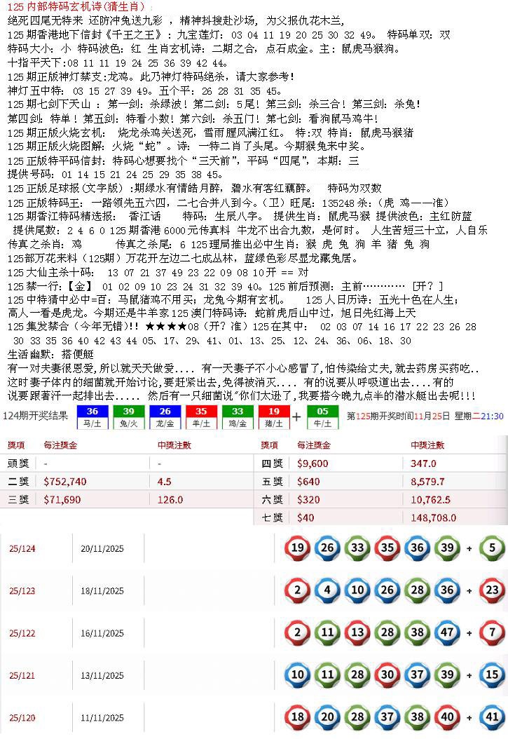 六合彩125期五星报B
