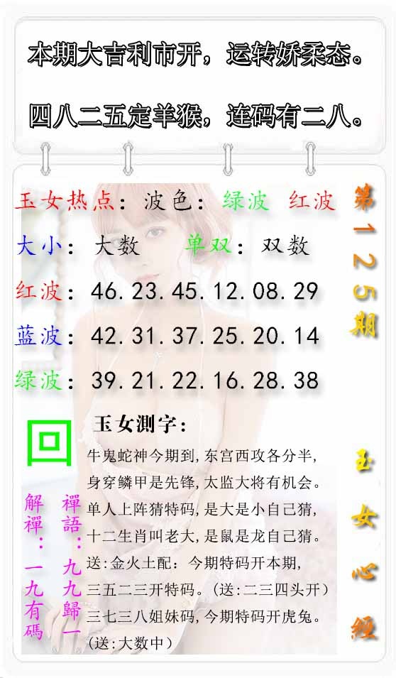 六合彩125期玉女心经报