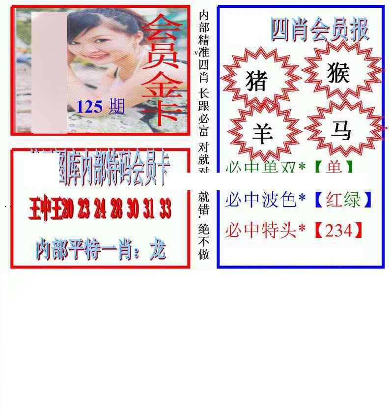 六合彩125期马经四肖会员报(新图)