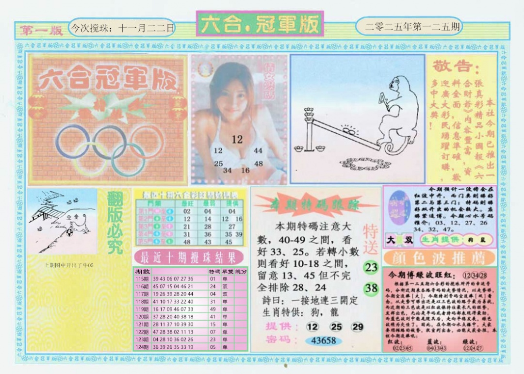 六合彩125期六合冠军版A
