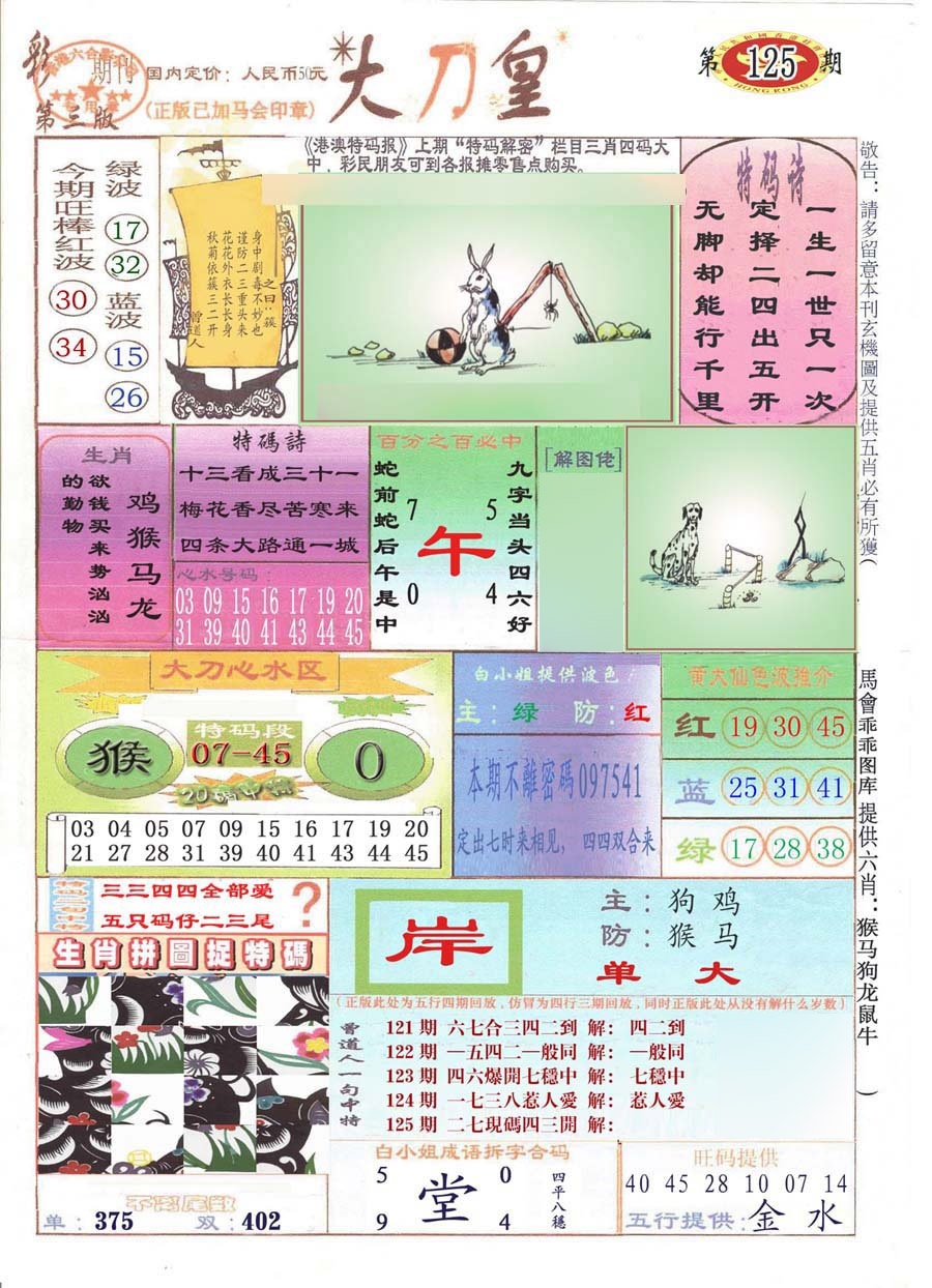 六合彩125期大刀皇(彩)