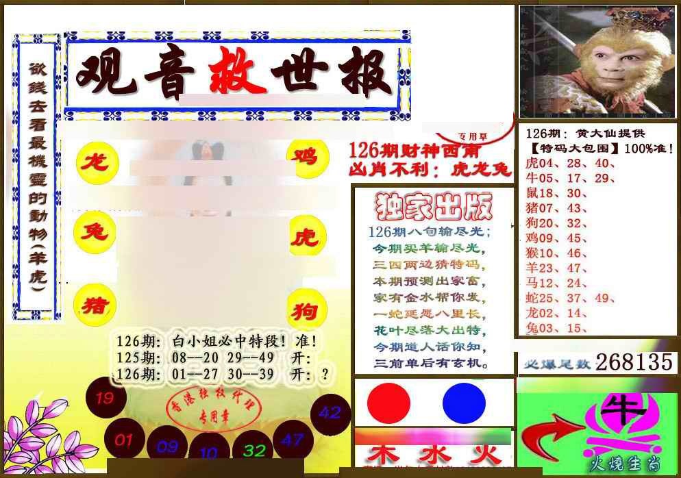 六合彩126期(另版)观音救世密报