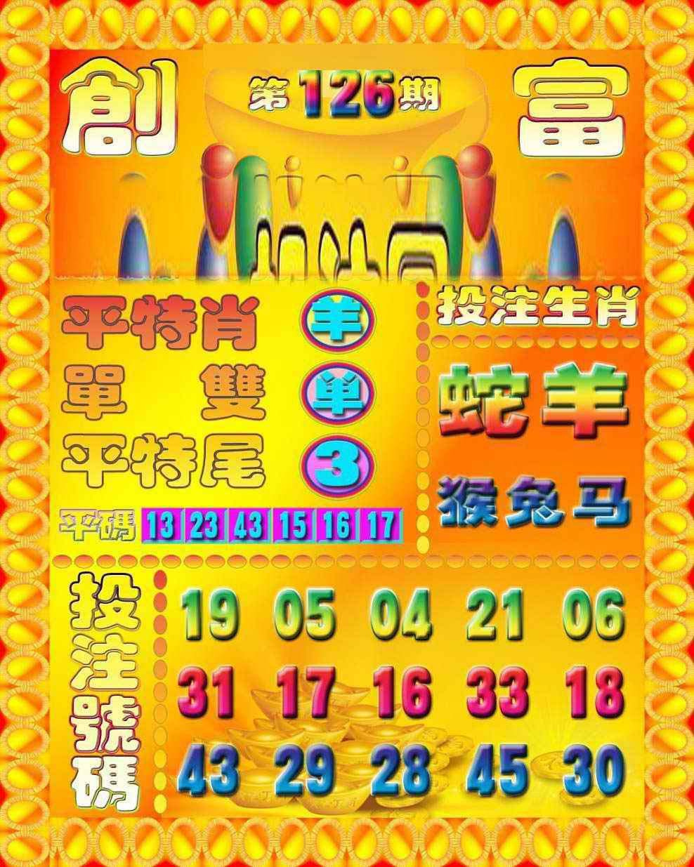 六合彩126期创富投注图